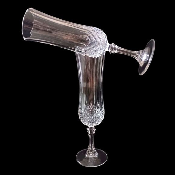 Cristal D Arques Longchamp Champagne Flutes Pair Diamax Crystal Clear France - Picture 4 of 16